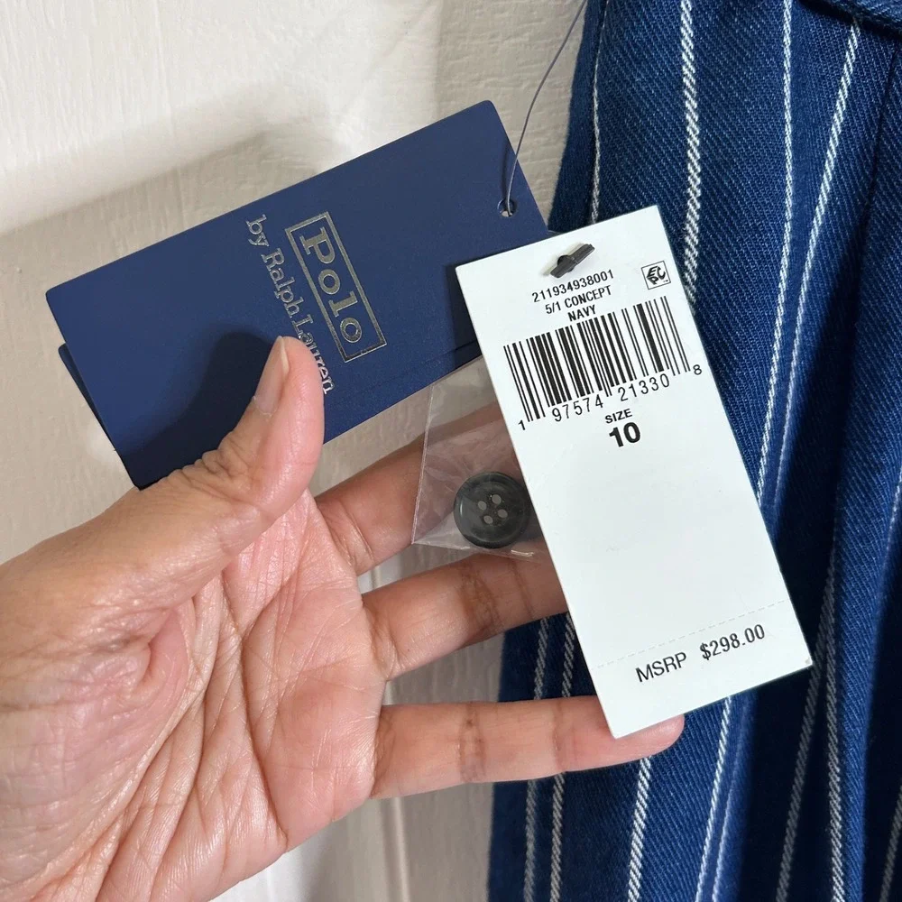 $298 Polo Ralph Lauren Evan Pinstripe Wide Leg Linen Blend Pants Navy size 10
